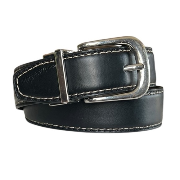 Wrangler Kids Black Leather Classic Casual Unisex Belt Silver Hardware - Picture 1 of 6